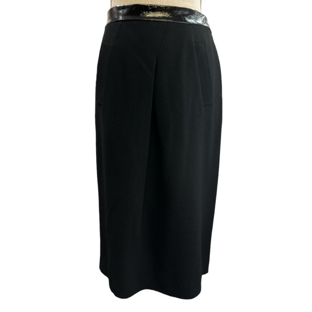 Ellen Tracy Black Skirt with Leather Waist band Size 10